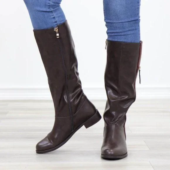 Brown Below Knee Rider Boots Light Faux Fur Inside - Picture 11 of 11